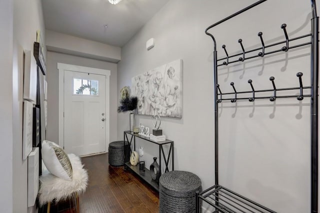 foyer with dark hardwood / wood-style flooring