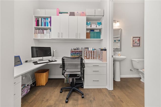 3 Hundley Ln, Roswell, GA 30076 - office area with wood finished floors, baseboards, and a sink