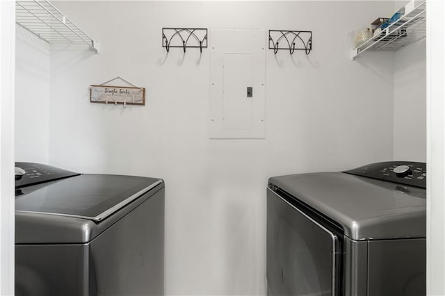 laundry room with independent washer and dryer and electric panel