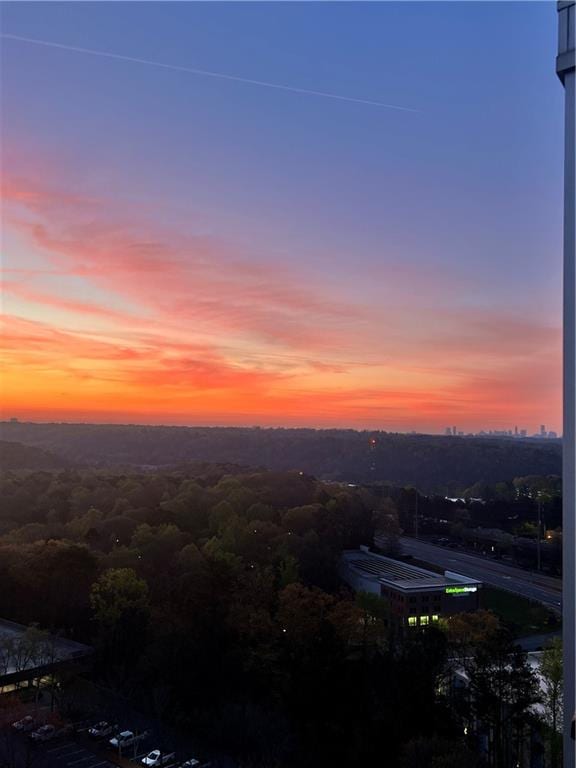 view of aerial view at dusk