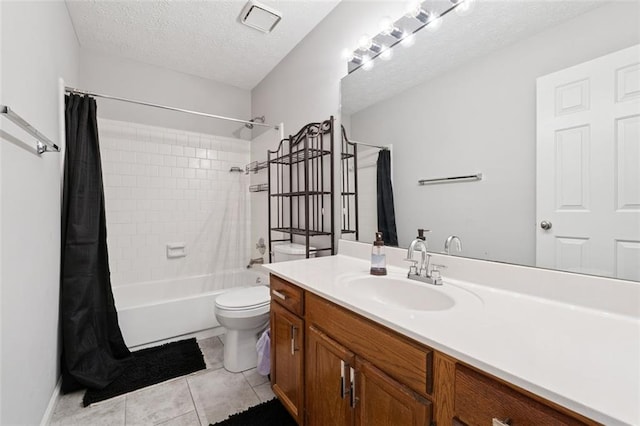 4147 Pinehurst Valley Dr, Decatur, GA 30034 - full bath featuring vanity, shower / bath combo with shower curtain, a textured ceiling, toilet, and tile patterned flooring