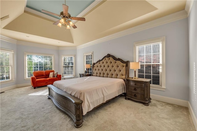 3855 Greenside Ct, Dacula, GA 30019 - bedroom with carpet floors, baseboards, ornamental molding, and a raised ceiling