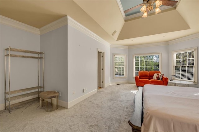 3855 Greenside Ct, Dacula, GA 30019 - bedroom featuring crown molding, carpet flooring, baseboards, and a tray ceiling