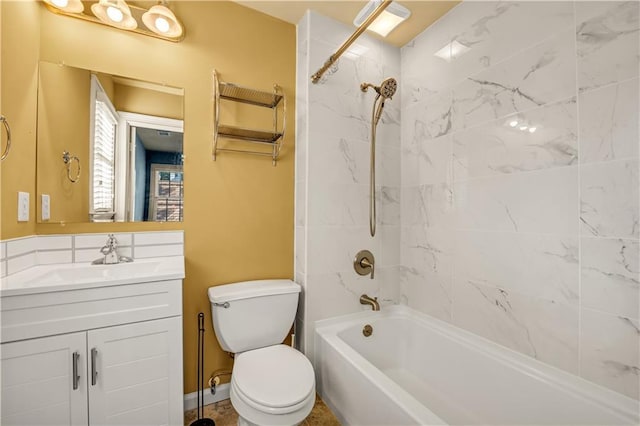 3855 Greenside Ct, Dacula, GA 30019 - bathroom with vanity, toilet, and tub / shower combination