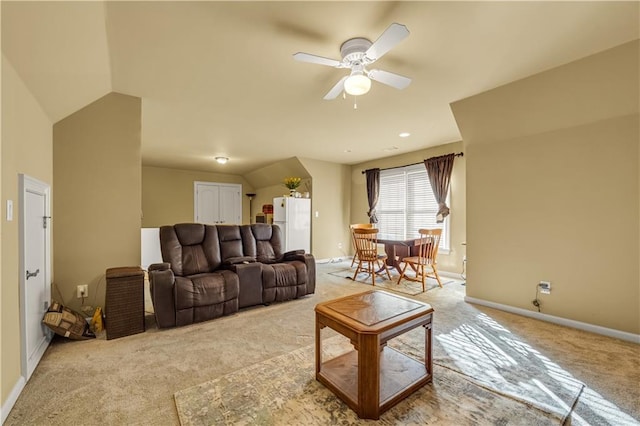 3855 Greenside Ct, Dacula, GA 30019 - living area featuring baseboards, ceiling fan, and light carpet