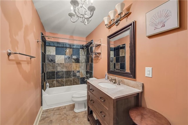 3855 Greenside Ct, Dacula, GA 30019 - bathroom featuring a notable chandelier, shower / tub combination, vanity, toilet, and baseboards