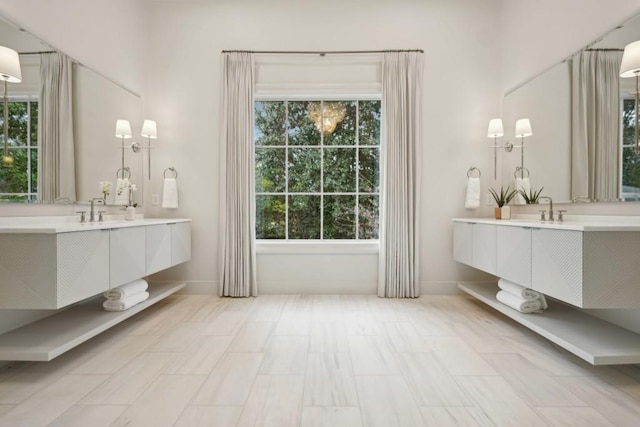 bathroom with plenty of natural light and vanity