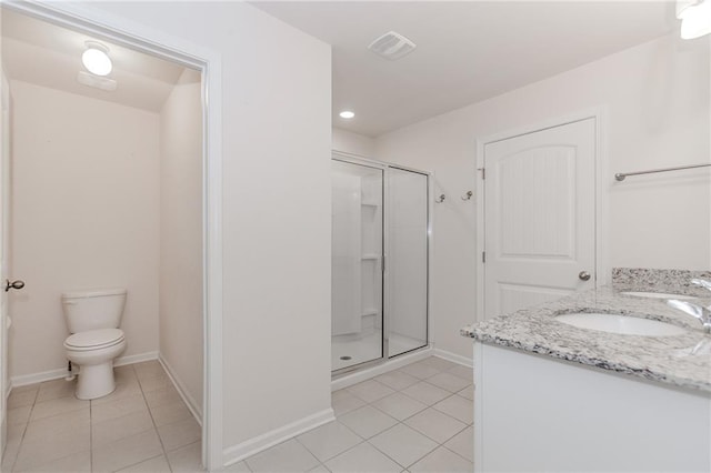 6706 Moondancer Ct, Flowery Branch, GA 30542 - bathroom with tile patterned floors, a stall shower, vanity, and recessed lighting