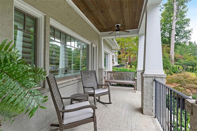 view of patio featuring a porch and ceiling fan