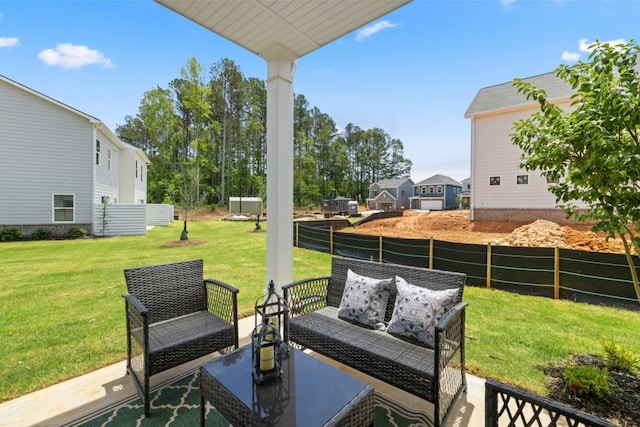 view of patio featuring a residential view and an outdoor living space