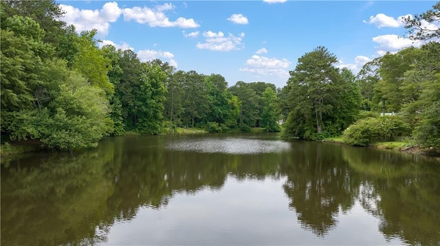 property view of water featuring a forest view