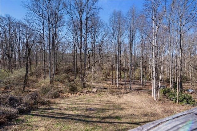 view of yard with a view of trees