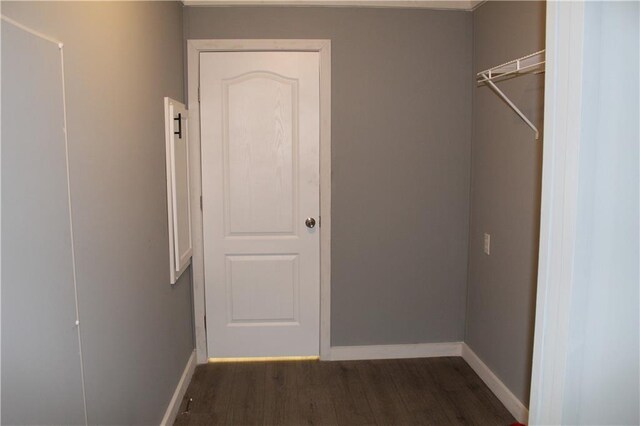 walk in closet with wood finished floors