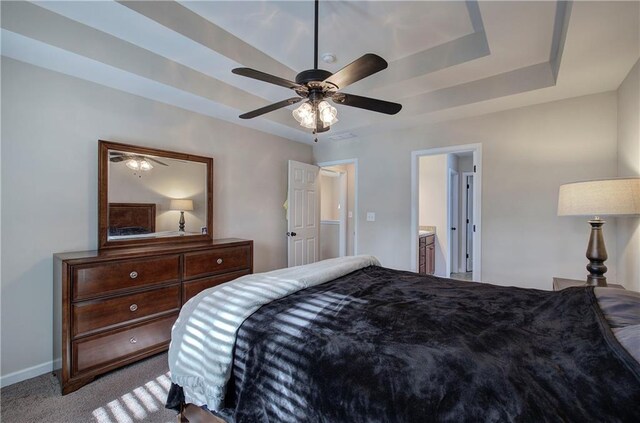 bedroom featuring ceiling fan and carpet