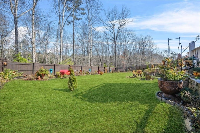 view of yard with a fenced backyard