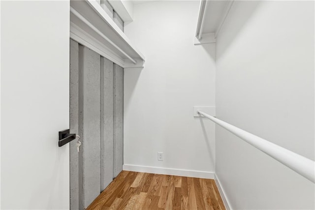 walk in closet with light wood-type flooring