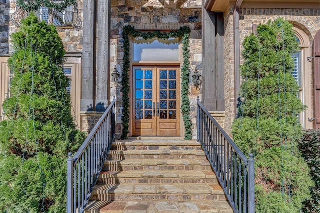 entrance to property featuring french doors