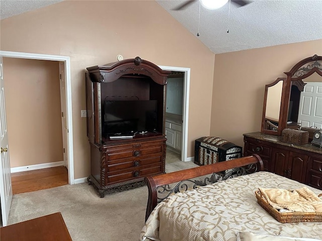 2191 Rockbridge Rd Unit 2603, Stone Mountain, GA 30087 - bedroom with lofted ceiling, light colored carpet, a textured ceiling, baseboards, and ceiling fan