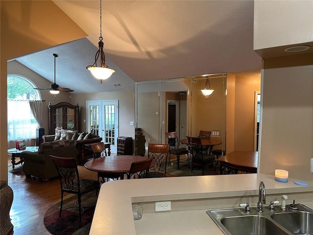 2191 Rockbridge Rd Unit 2603, Stone Mountain, GA 30087 - dining space with wood finished floors, a ceiling fan, and french doors