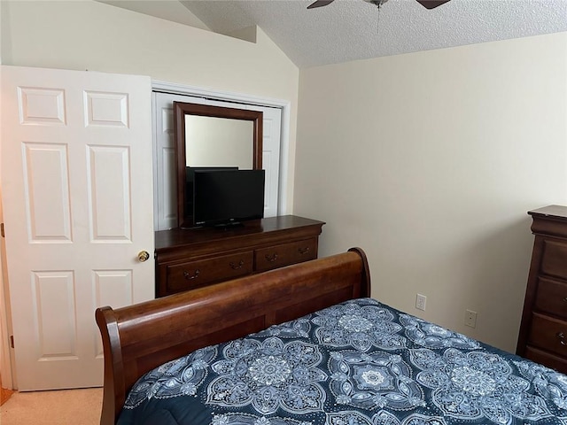 2191 Rockbridge Rd Unit 2603, Stone Mountain, GA 30087 - bedroom with vaulted ceiling, light colored carpet, a textured ceiling, and ceiling fan