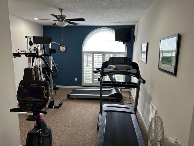 2191 Rockbridge Rd Unit 2603, Stone Mountain, GA 30087 - workout area with a ceiling fan, a textured ceiling, and carpet