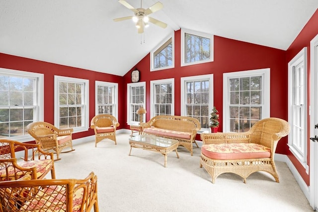 sunroom / solarium featuring vaulted ceiling and ceiling fan