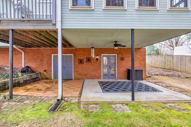 view of patio / terrace featuring french doors and ceiling fan