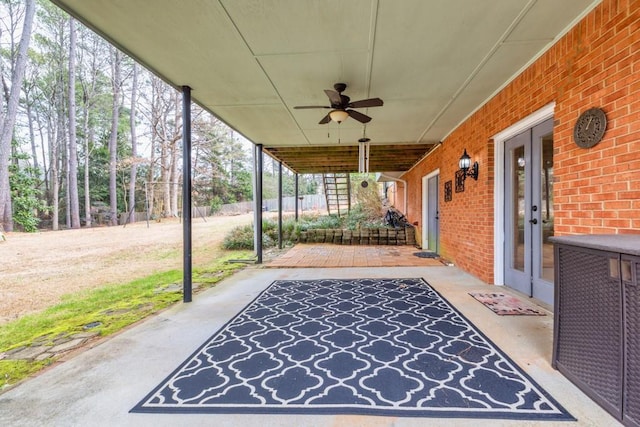 view of patio / terrace with french doors and ceiling fan