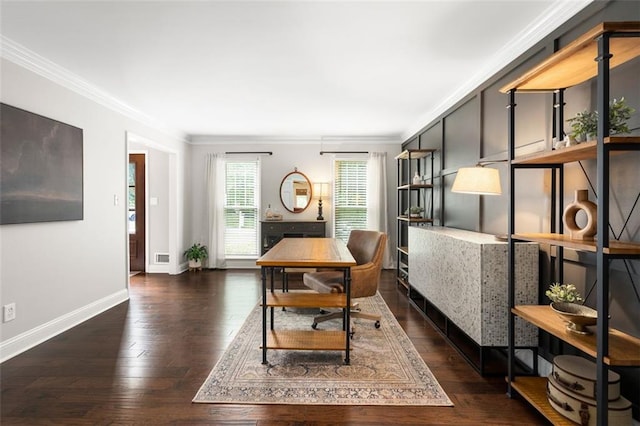 3710 Robinson Walk Ct, Marietta, GA 30068 - home office with ornamental molding, dark wood finished floors, and baseboards