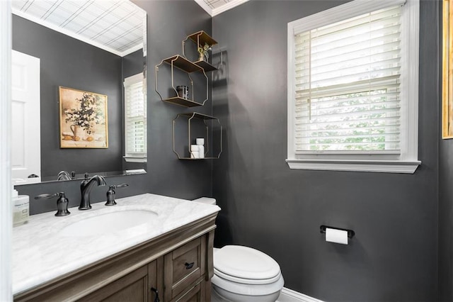 3710 Robinson Walk Ct, Marietta, GA 30068 - half bathroom featuring toilet, vanity, and ornamental molding