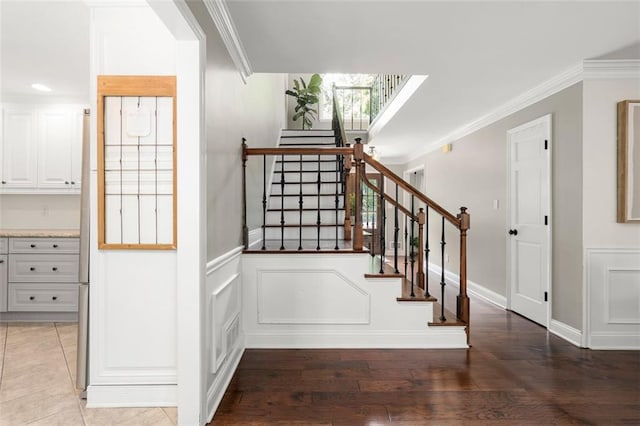3710 Robinson Walk Ct, Marietta, GA 30068 - stairway featuring ornamental molding, baseboards, and wood finished floors