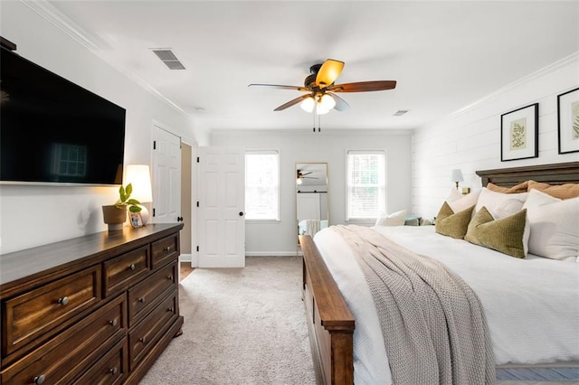 3710 Robinson Walk Ct, Marietta, GA 30068 - bedroom featuring light colored carpet, crown molding, a ceiling fan, and baseboards