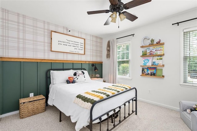 3710 Robinson Walk Ct, Marietta, GA 30068 - bedroom featuring multiple windows, baseboards, light carpet, and a ceiling fan