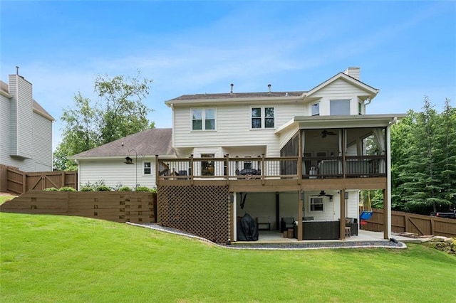 3710 Robinson Walk Ct, Marietta, GA 30068 - back of house featuring ceiling fan, a patio, a chimney, an outdoor hangout area, and a deck