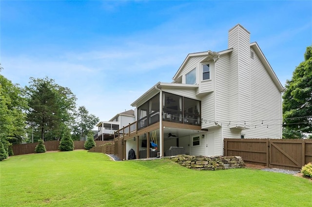 3710 Robinson Walk Ct, Marietta, GA 30068 - rear view of house featuring a sunroom, ceiling fan, and a chimney