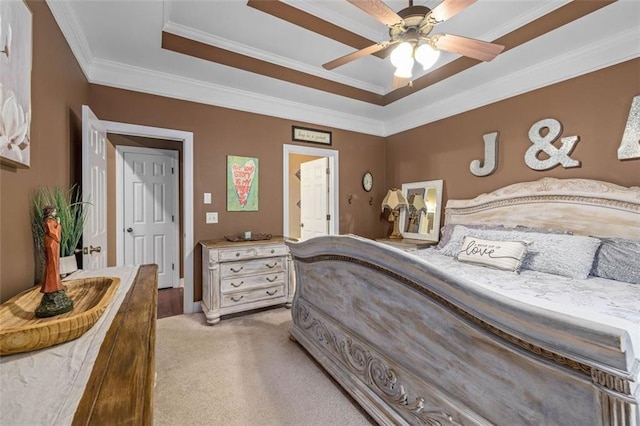 930 Brenau Point Dr, Gainesville, GA 30501 - bedroom with a raised ceiling, light carpet, ornamental molding, ensuite bath, and a ceiling fan