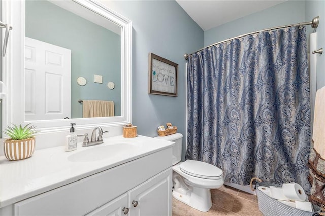 930 Brenau Point Dr, Gainesville, GA 30501 - bathroom with vanity, toilet, tile patterned flooring, and a shower with curtain