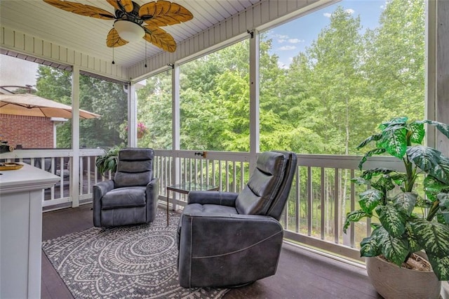 930 Brenau Point Dr, Gainesville, GA 30501 - wooden terrace with ceiling fan and a wooded view