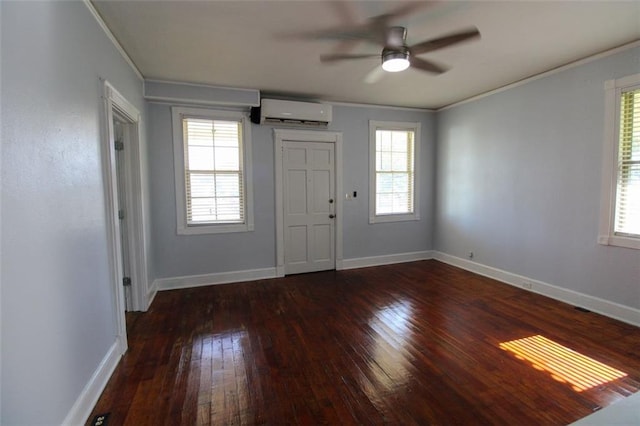 200 Litchfield St, Rockmart, GA 30153 - entrance foyer featuring a wall unit AC, wood-type flooring, a ceiling fan, ornamental molding, and healthy amount of natural light