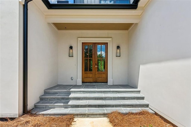 7188 Williams Rd, Flowery Branch, GA 30542 - doorway to property with stucco siding and french doors