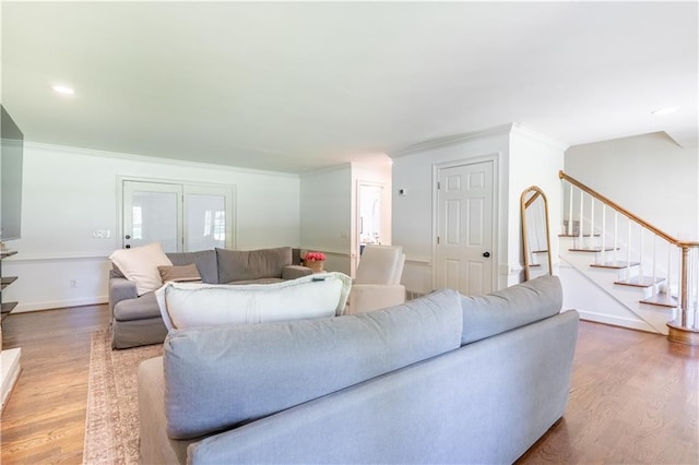 3664 Maple Forge Ln, Gainesville, GA 30504 - living area with stairway, wood finished floors, and crown molding