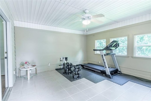 3664 Maple Forge Ln, Gainesville, GA 30504 - exercise room with a ceiling fan and tile patterned floors