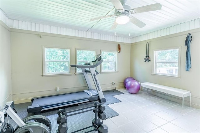3664 Maple Forge Ln, Gainesville, GA 30504 - exercise area with healthy amount of natural light, tile patterned floors, and ceiling fan
