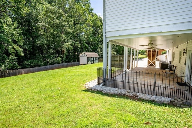 3664 Maple Forge Ln, Gainesville, GA 30504 - view of yard with a ceiling fan, a storage shed, and a patio