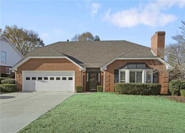 view of front of house with a garage and a front lawn