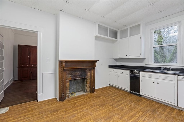 kitchen with white cabinets, a paneled ceiling, and sink