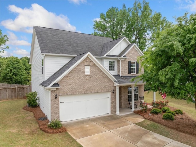 461 Timberleaf Rd, Canton, GA 30115 - view of front facade with fence, covered porch, brick siding, and concrete driveway