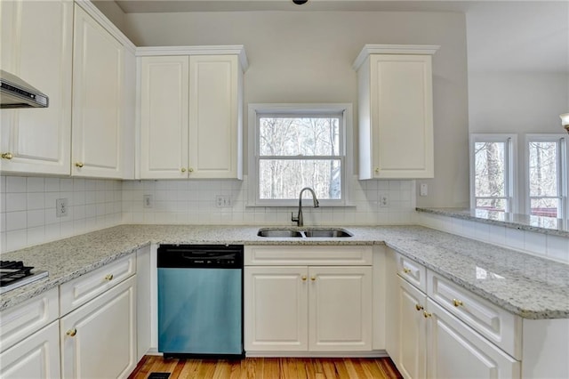 1924 Wilkenson Xing, Marietta, GA 30066 - kitchen featuring stainless steel dishwasher, a sink, white cabinetry, tasteful backsplash, and light wood-style flooring