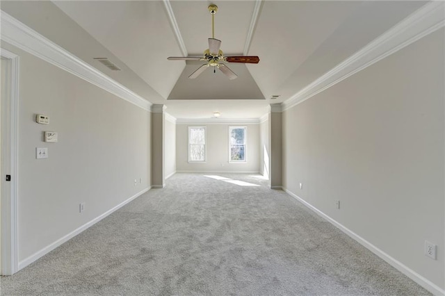 1924 Wilkenson Xing, Marietta, GA 30066 - carpeted spare room with a ceiling fan, ornamental molding, vaulted ceiling, and baseboards