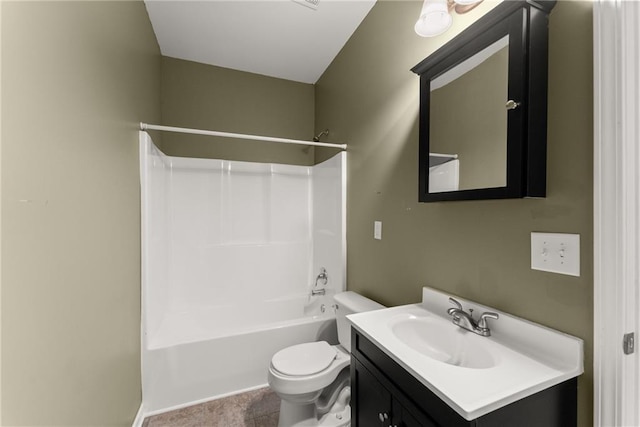 full bathroom with vanity, bathtub / shower combination, and toilet